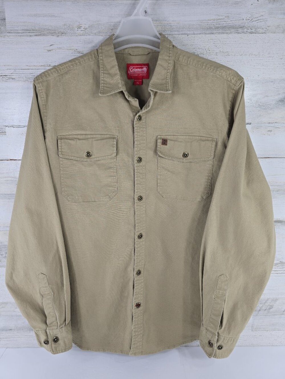 COLEMAN Khaki Long Sleeve Button Down Shirt Men's SIZE XL W/POCKETS COTTON BLEND